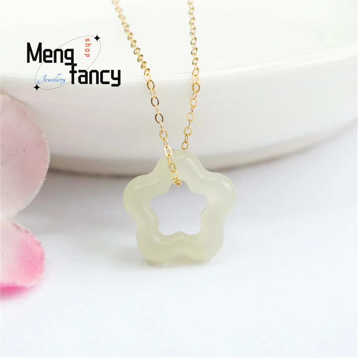 

Natural Hetian Jade Ice Clear Water Five Pointed Silver Necklace Simple Personality Fashion Versatile Luxury Women Charm Jewelry