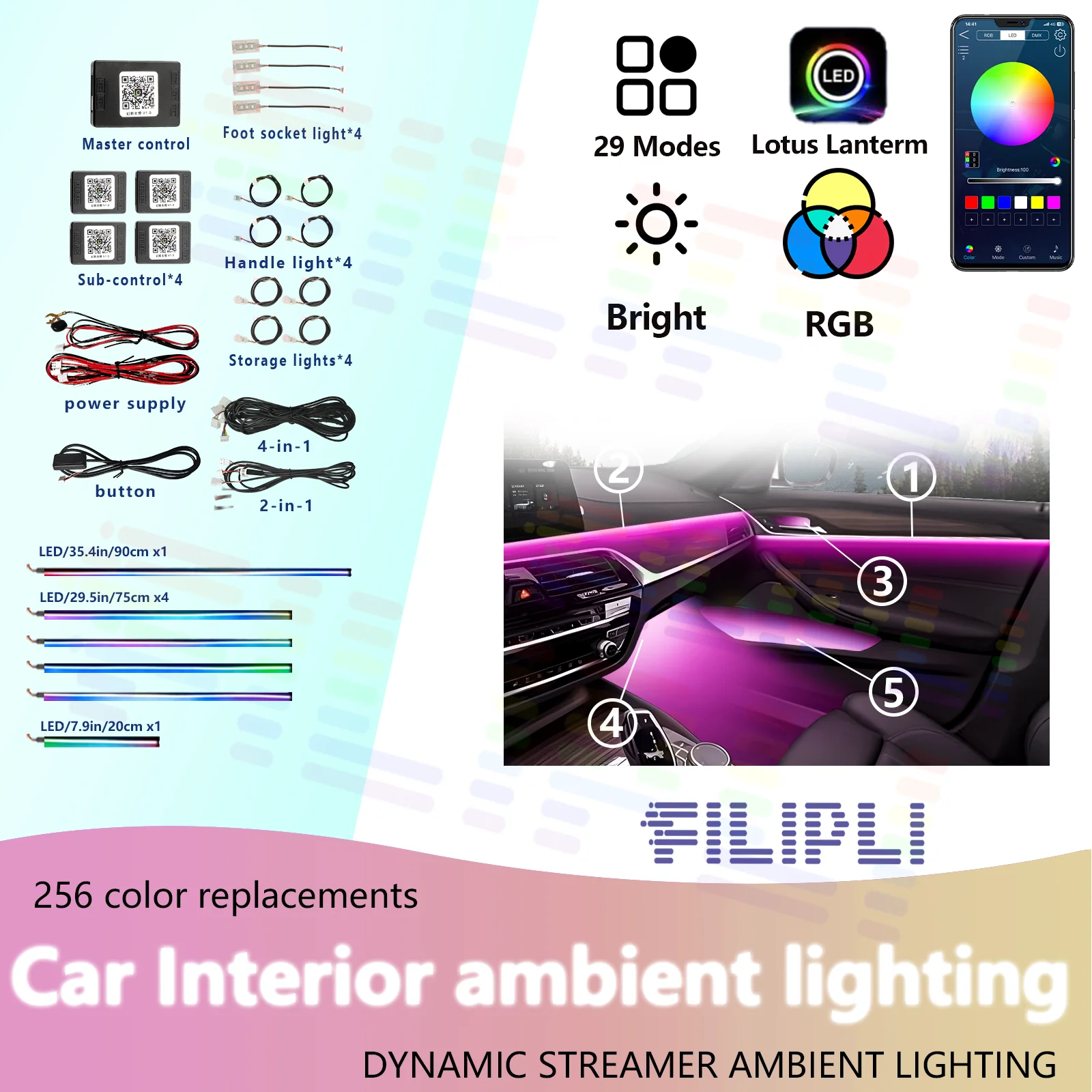 

FILIPLI IP68 Waterproof Car LED Atmosphere Light - Bluetooth Music Reactive, Dustproof for SUV/Truck Interior
