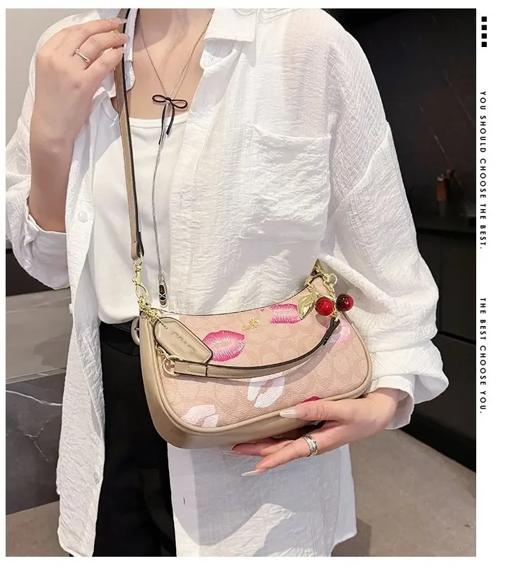 

2025's Brand New Shoulder Bag for Ladies Eye Catching Cherry Printed Armpit & Crescent Bag, Perfect for Crossbody and Commuting