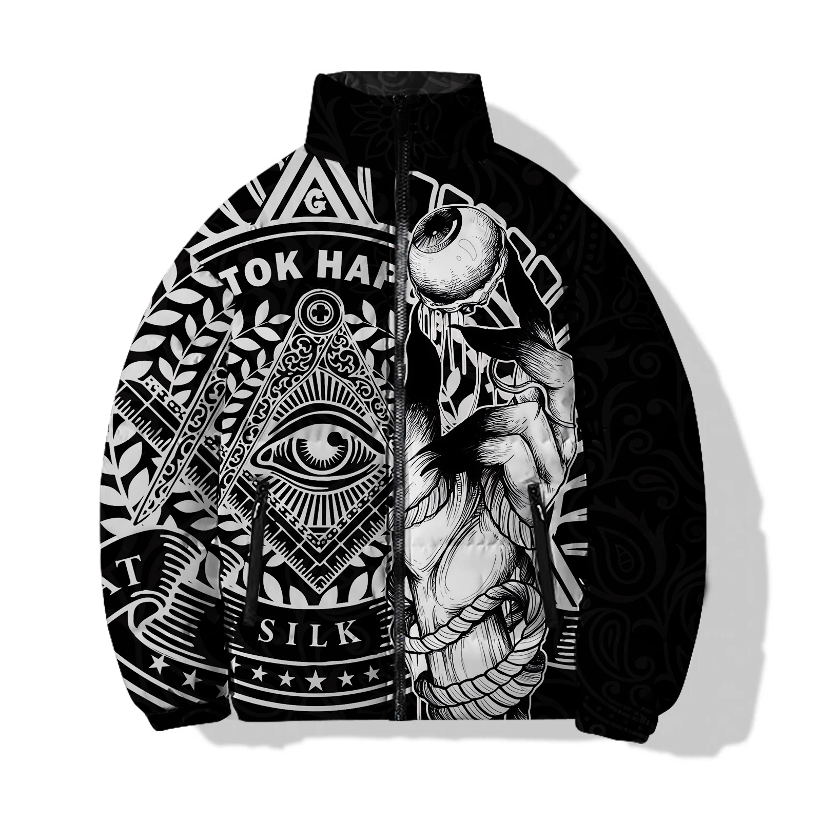 Men\'s Casual Tops Winter Mens Clothing Witch and Goat Head Monster Print Gothic Loose Cotton Jacket Harajuku Streetwear Jackets