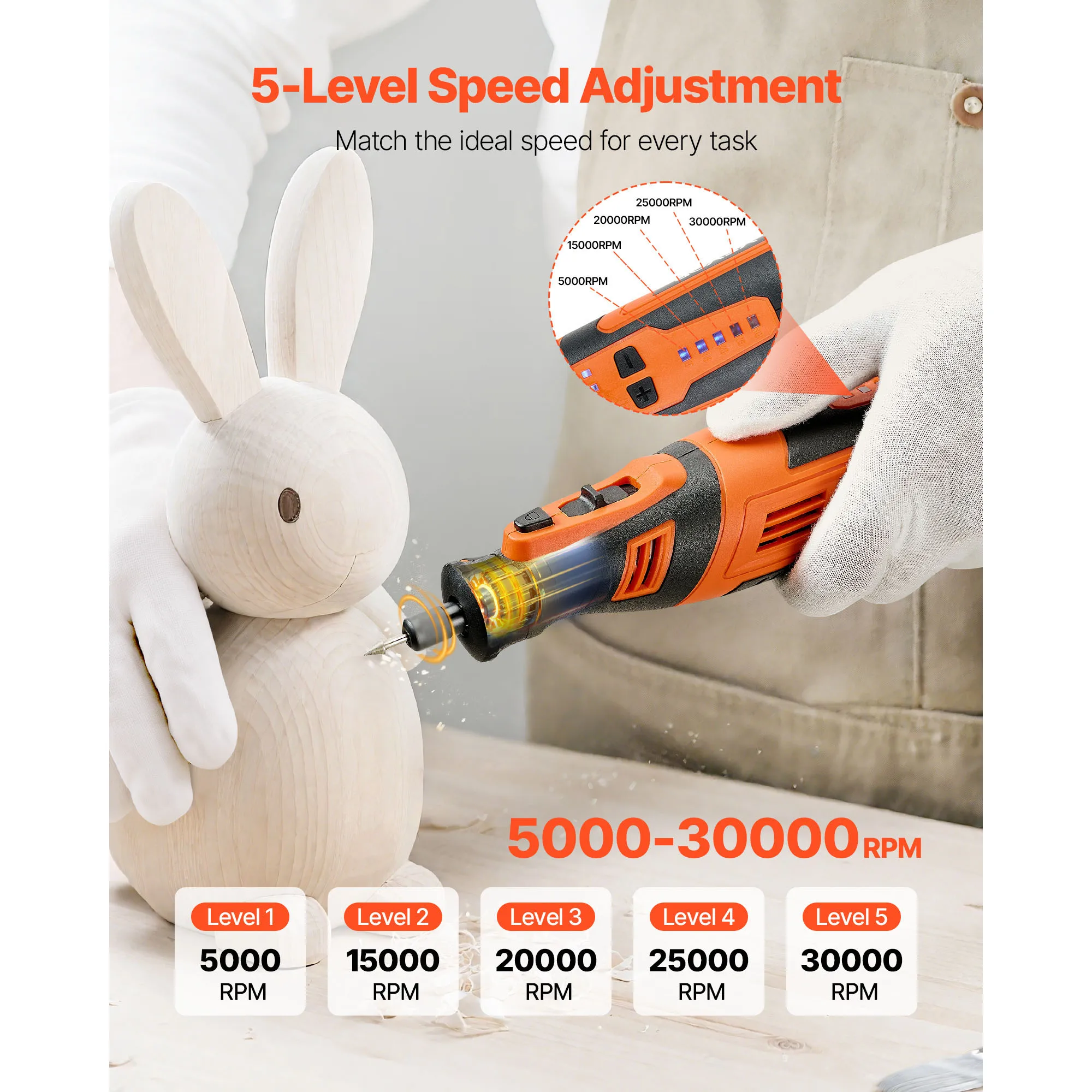 SucceBuy Cordless Rotary Tool Kit Portable Mini Power Rotary Tool 5 Speed Multi-Purpose DIY Tool for Engraving Sanding Polishing