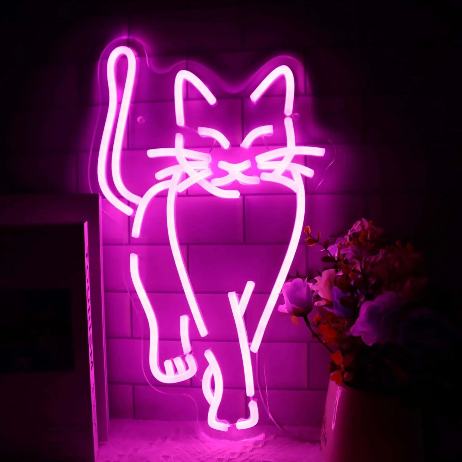 Standing Cat Neon Sign, LED Pink Cat Neon Light Sign with Dimmable Switch, bedroom decoration USB Powerd Neon Sign Dimmable neon