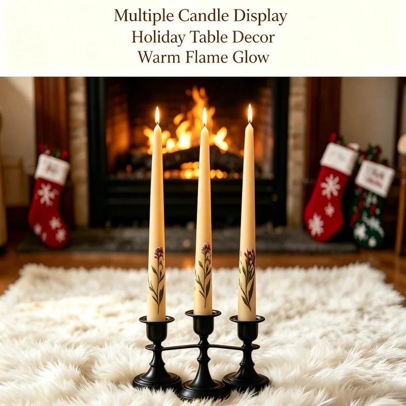 4pcs Soy Wax Pillar Candles, Plant and Flower Relief Design, Burn for about 7 Hours, Halloween and Christmas Gifts