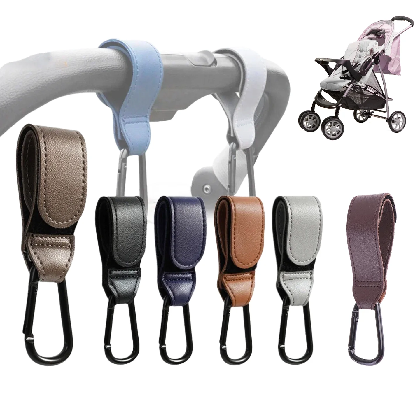 

1/2pcs Stroller Hooks Baby Diaper Bag Hook Organize PU Leather Adjustable Pram Multi-function Hook Strong Bearing High Quality