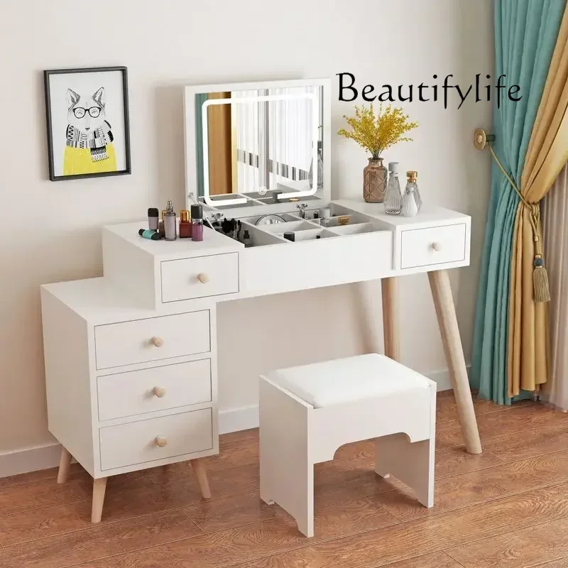 

Dressing Container Dressers Glass Mirror Bedroom Small Apartment Simple Modern Flip Mirror Simple Storage Cabinet Box Furniture