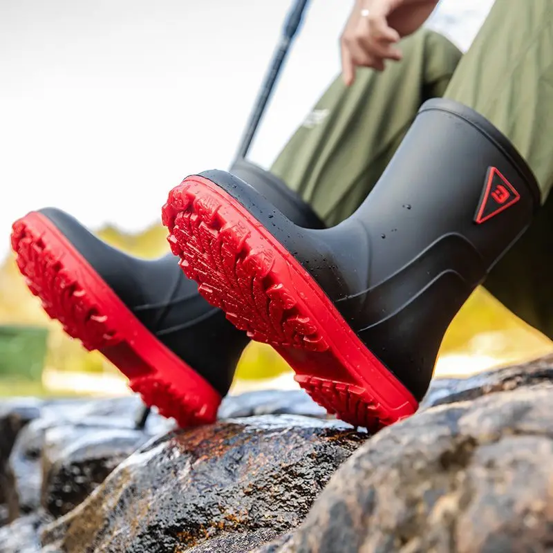 

Мужские резиновые сапоги с круглым носком, полувысокие, массивные, без шнуровки, водонепроницаемые, дождливый день, новинка 2025 года, галоши для городской мужской обуви