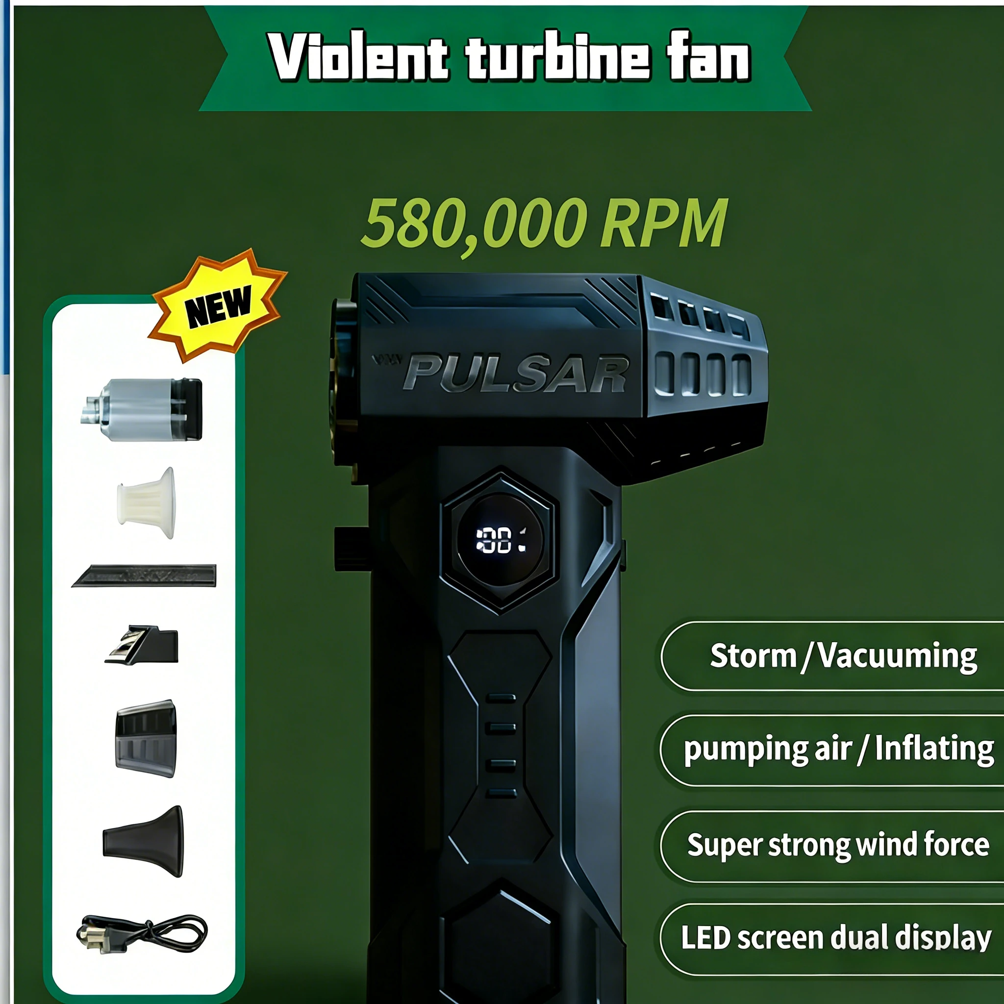 

X11 Brushless Turbo Jet Air Duster | 580000RPM 75m/s High Speed | 10000mAh Rechargeable Blower