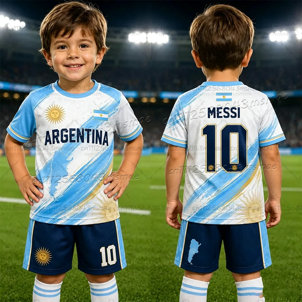 2026 Neues Fußball-Outfit T-Shirt-Shorts-Set für Männer und Frauen Harajuku Argentinische Fans Top Shorts Sommer Kinder 2-teiliges Set – Detail 8