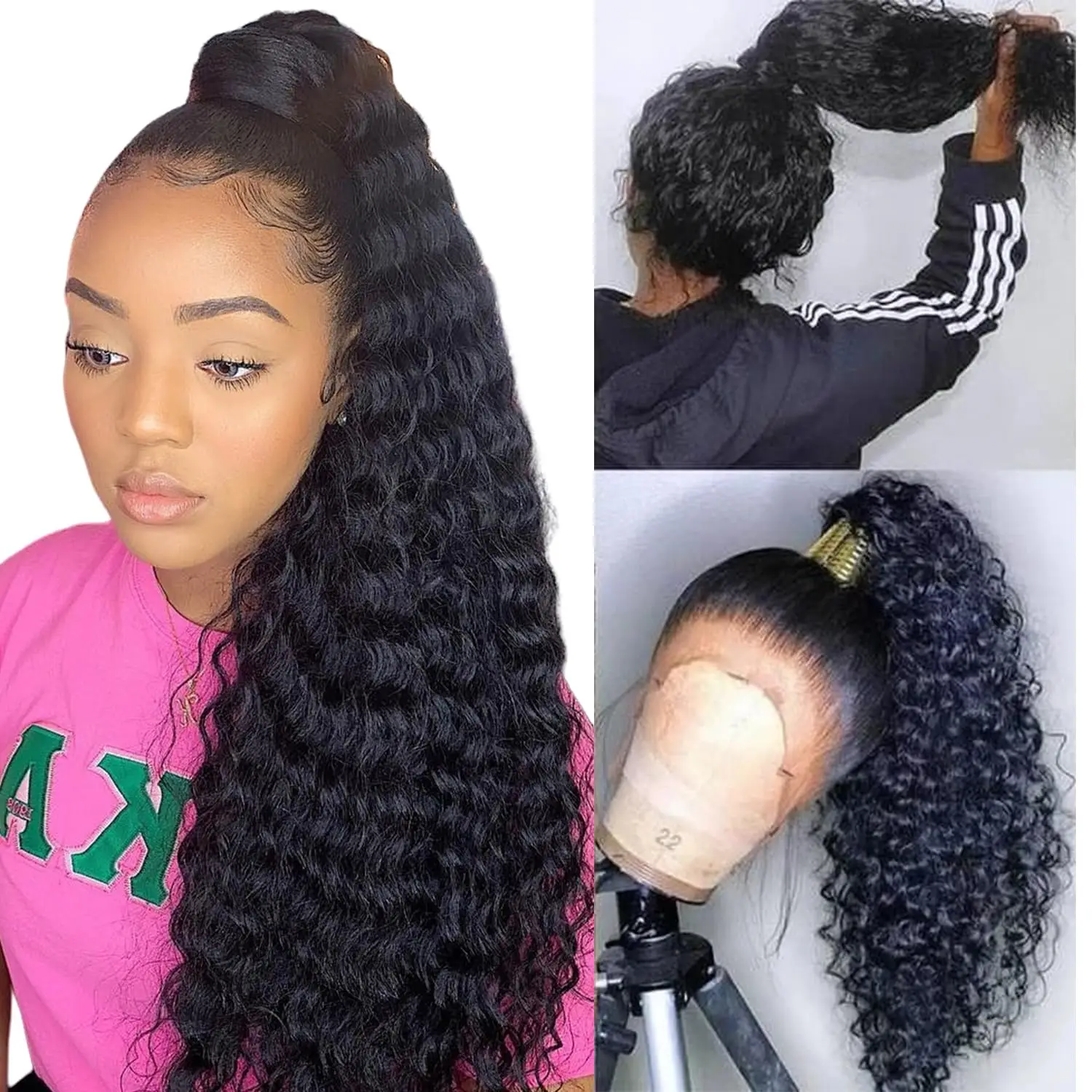 400 Density Water Wave 13x6 HD Transparent Lace Wig Double Drawn Glueless Curly Human Hair Wig Pre Plucked 360 Full Lace Wig