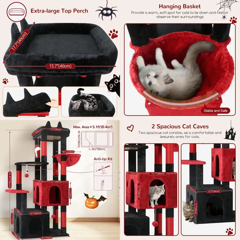 

Прочная готическая когтеточка-башня для крупных домашних кошек с высокой платформой, 61 дюйм