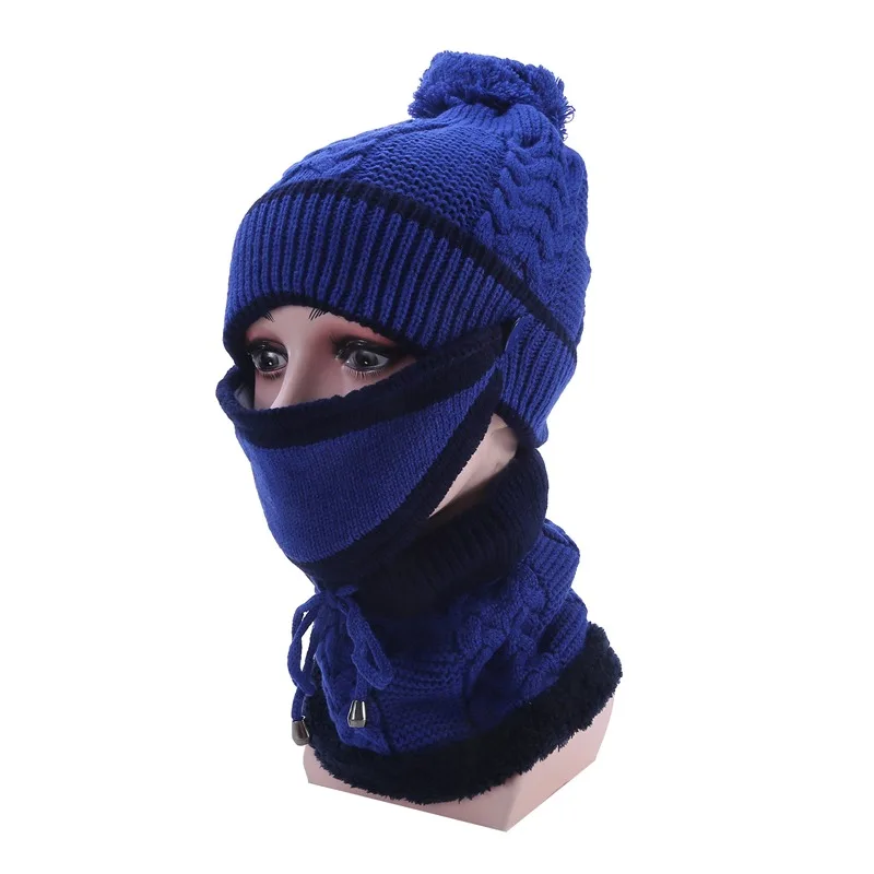 Brand Winter Knitted Scarf Hat Set Thick Warm Skullies Beanies Hats for Women Solid Outdoor Snow Riding Ski Bonnet Caps Girl