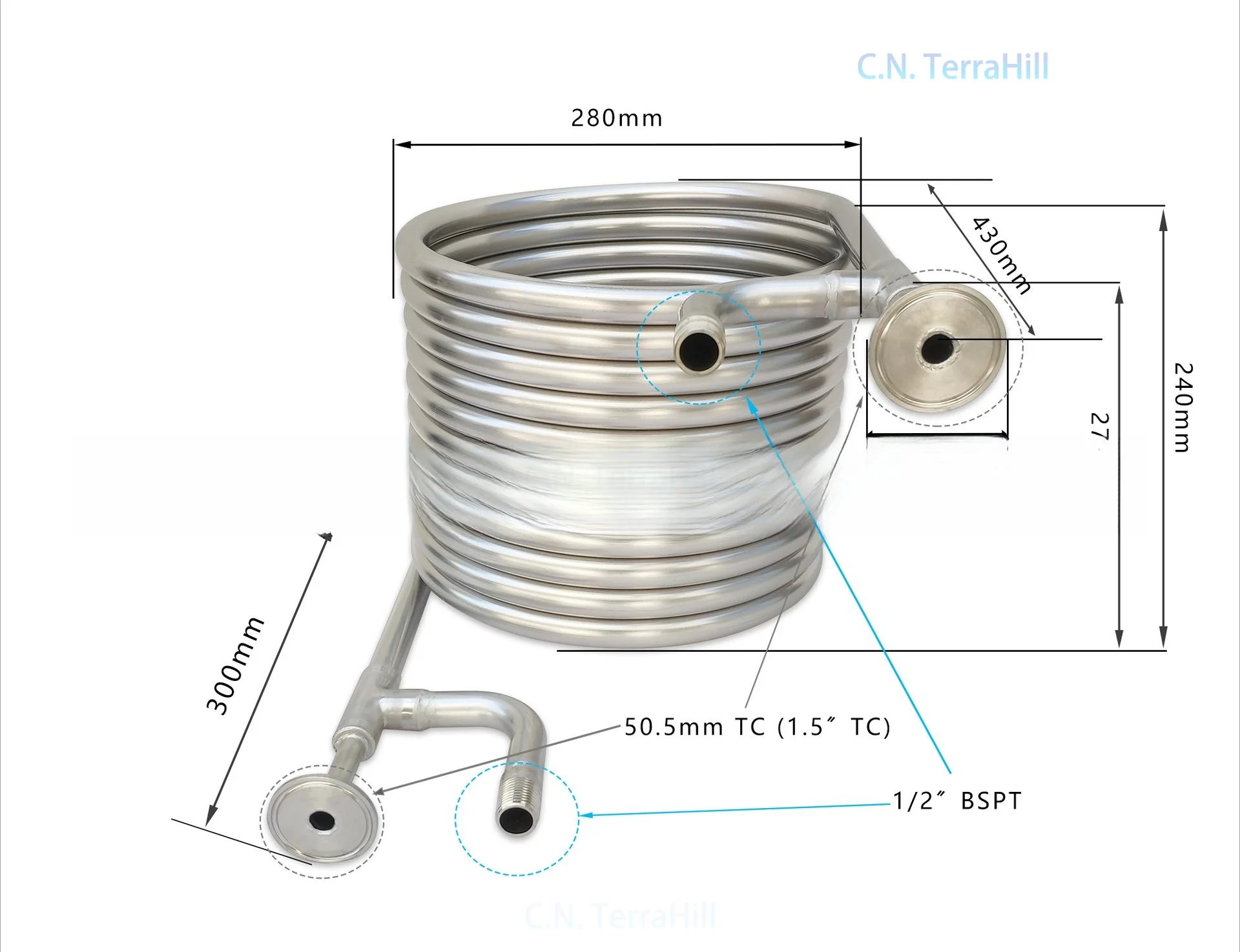 Stainless Steel Counterflow Wort Chiller Coaxial Heat Exchanger Liquid Cooling Craft Beer Brewing Batch Production Equipment