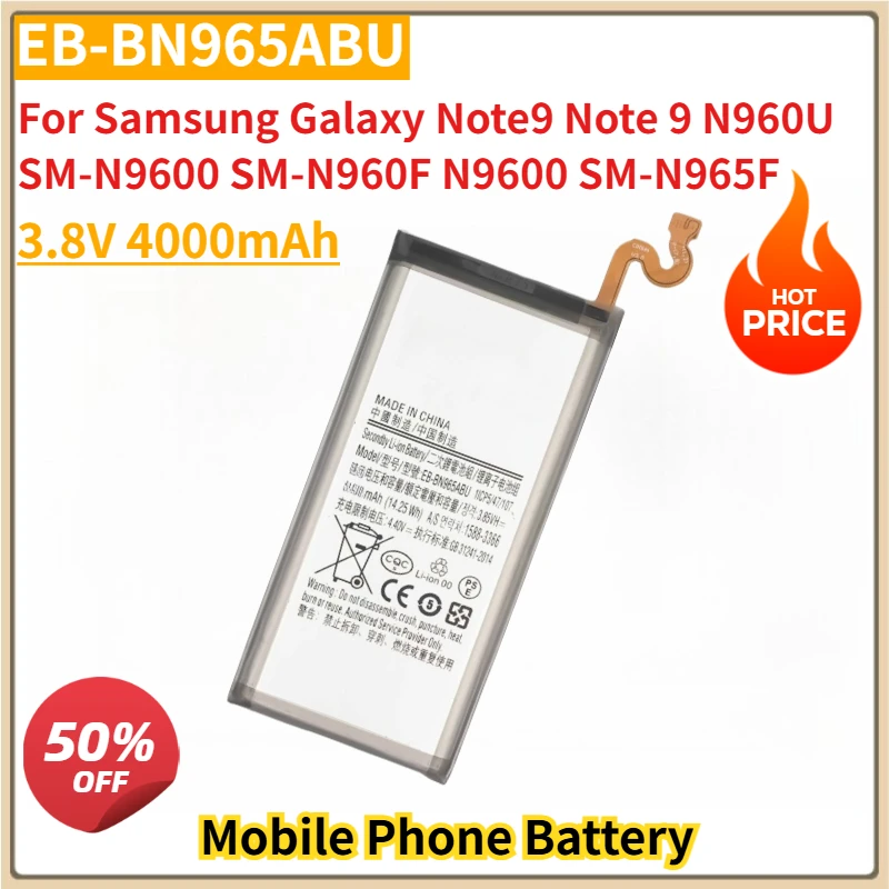 

New EB-BN965ABU Replacement Battery 3.8V 4000mAh For Samsung Galaxy Note9 Note 9 N960U SM-N9600 SM-N960F N9600 SM-N965F