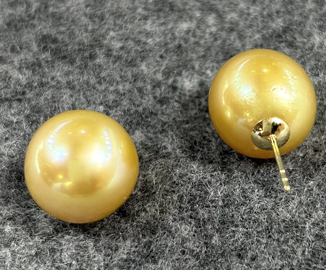 

11-12MM Golden Yellow Natural Large Pearl Stud Earrings