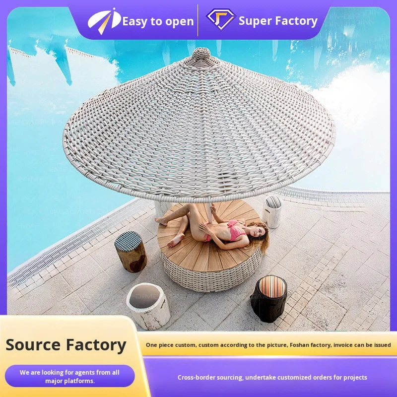 Hotel Swimming Pool Aluminum Long-handled Outdoor Umbrella Beach Courtyard Sunshade Villa Camping Outdoor Furniture