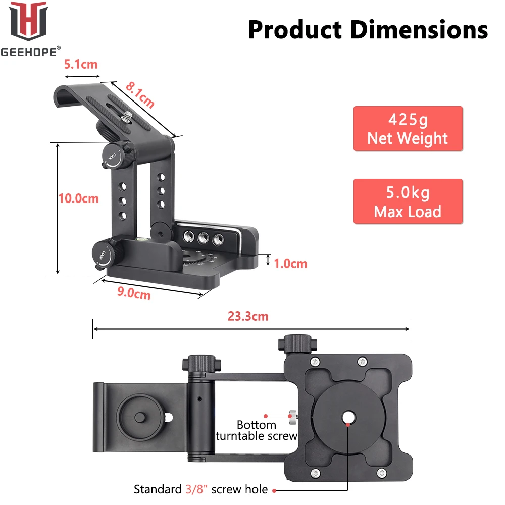 FZ-9 Upgraded Z-Flex Tilt Tripod Head Aluminum Folding Head for Canon Nikon Sony DSLR Camera Camcorder Smartphones Slider Rail