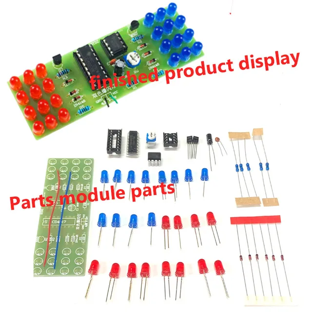 DIY czerwony niebieski podwójny kolor migające światła zestaw Strobe NE555 CD4017 praktyka nauka zestawy DIY elektroniczny apartament
