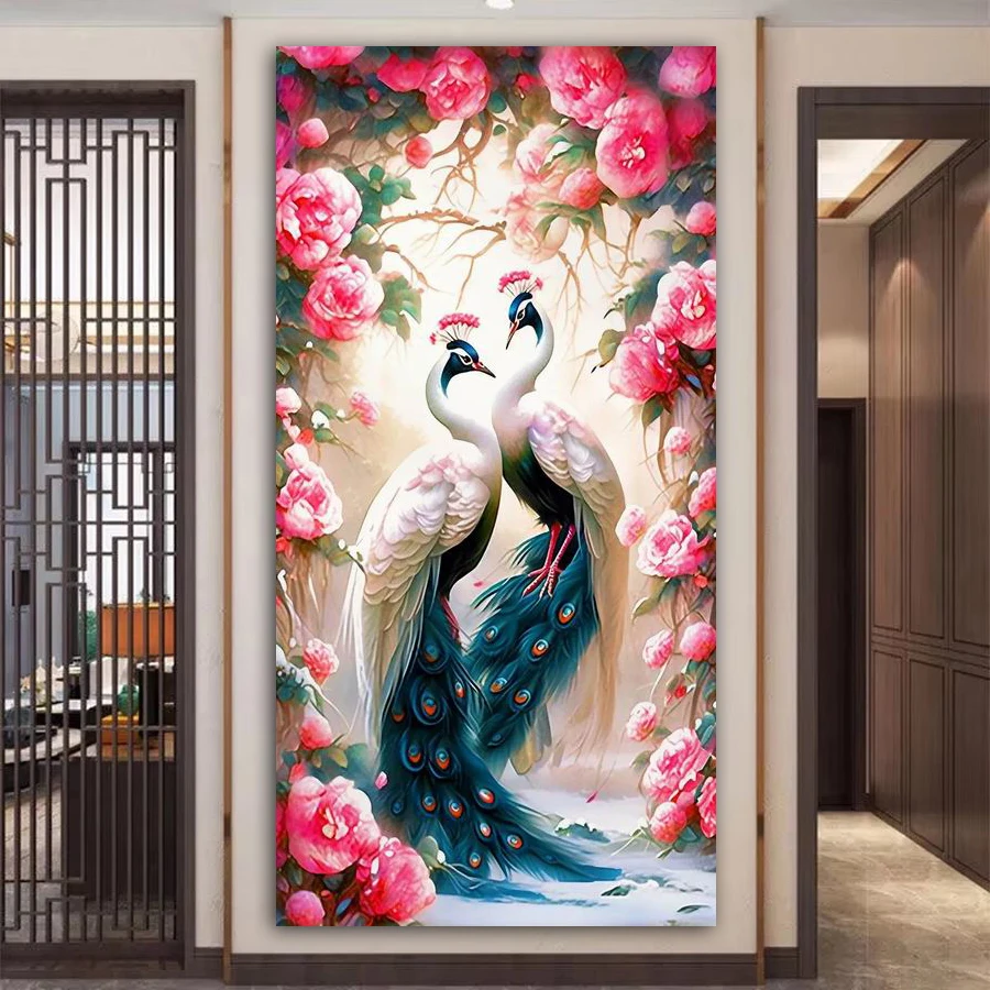 

Fullcang Diy Large Size Diamond Painting New Collection Peacocks Flower Full Mosaic Embroidery Animals Picture Cross Stitch Kits