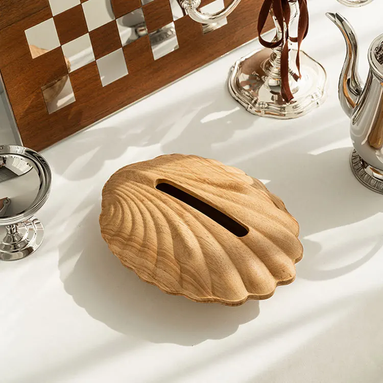Simple and modern wooden shell tissue box, homestay home living room coffee table pumping paper box, face towel storage box