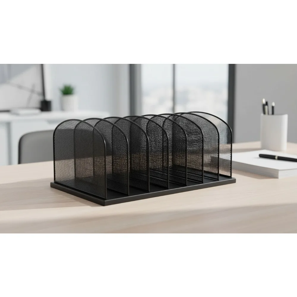 

8 Compartment Steel Mesh Desk Organizer, Vertical Paper Sorter for Office, Classroom & Home Use