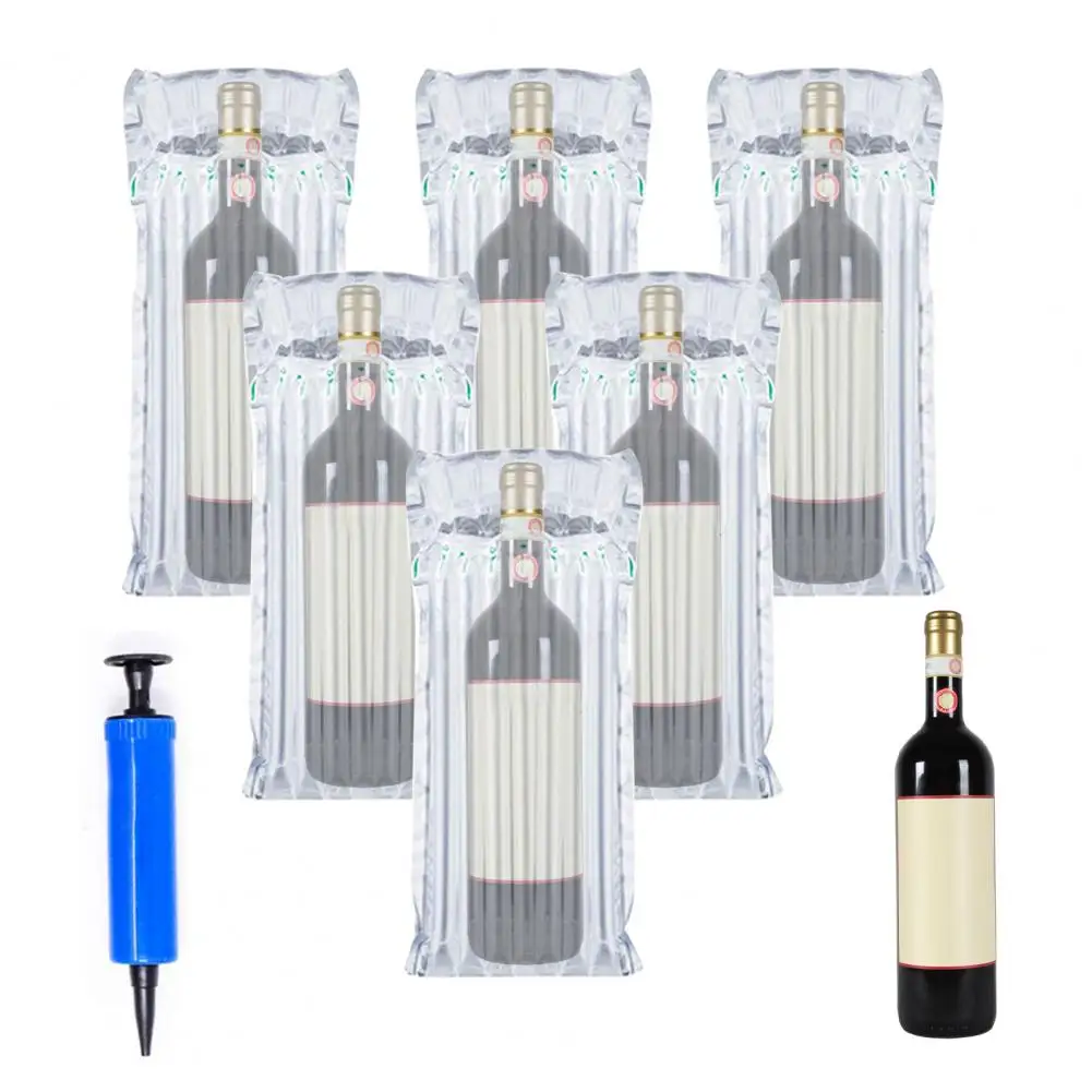 1 Set Wine Bottle Protector Impact-resistant Inflatable Wine Bottle Protective Bag Column Buffer Bubble Bag With Pump For Travel