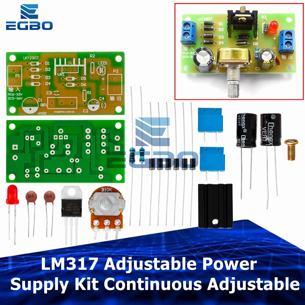 LM317 Adjustable Power Supply Kit Continuous Adjustable DC Power Supply DIY Teaching Training Parts