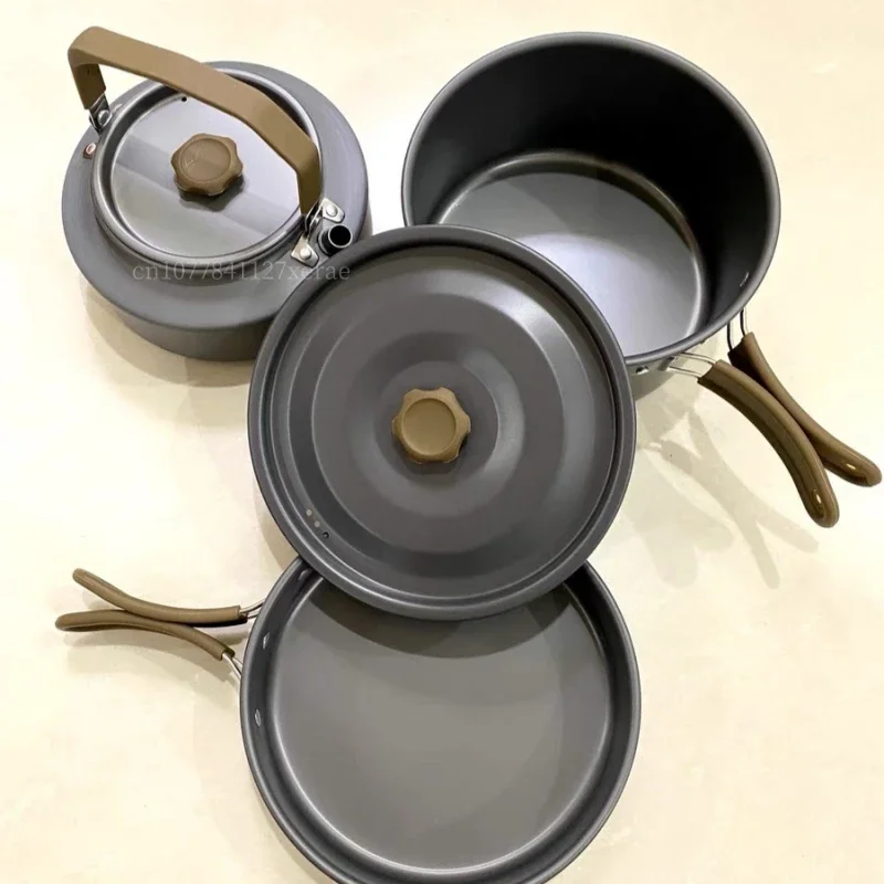 

Outdoor multi-functional portable folding handle soup pot aluminum cookware set - frying pan camping and picnic cooking pot set