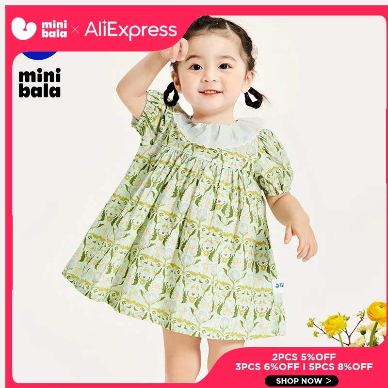 

Мини-платье Bala, милое детское платье принцессы с кукольным воротником и пышными рукавами из чистого хлопка