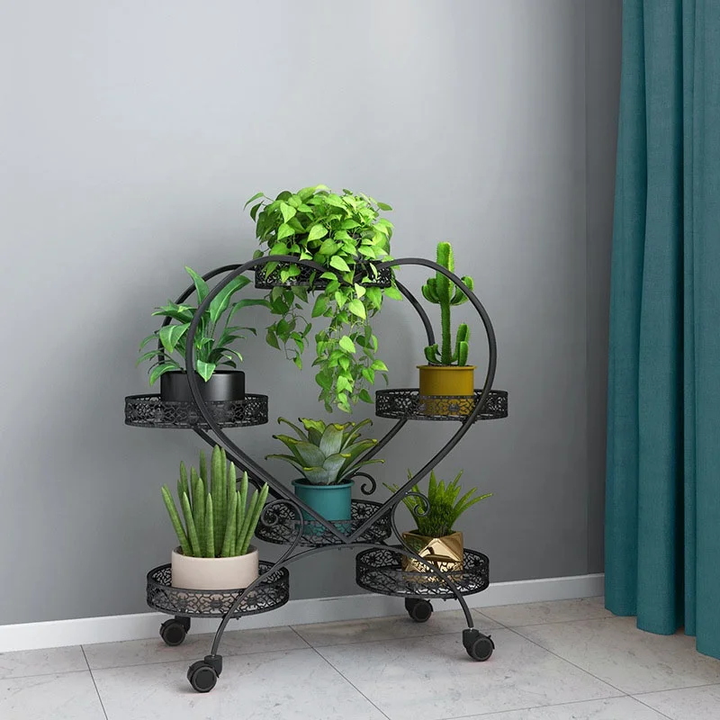 

Black Outdoor Metal Plant Stand Rolling Flower Pot Stands Indoor Flower Pot Shelf 6 Tier Holders Flower Stands