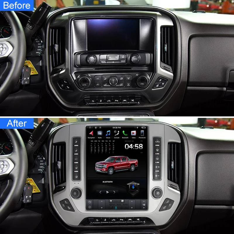 Android 13 Tesla Style Car Radio For Chevrolet Silverado LD GMC Sierra VIA Vtrux Truck 2014-2020 Manual A/C GPS Receiver Headuni