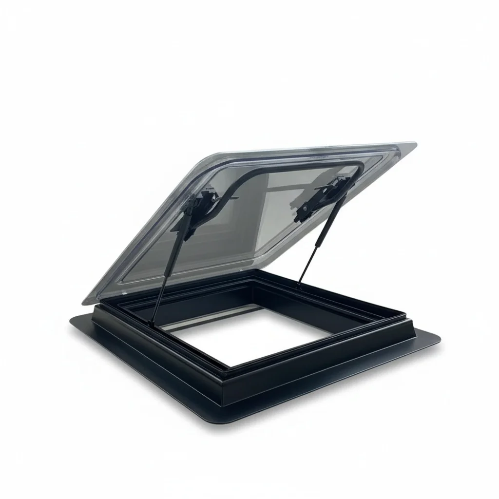 

RV Skylight Window, Aluminum Frame Acrylic Caravan Roof Hatch, 65 Degree Opening RV Window for Campervan, Trailer, Pickup Truck