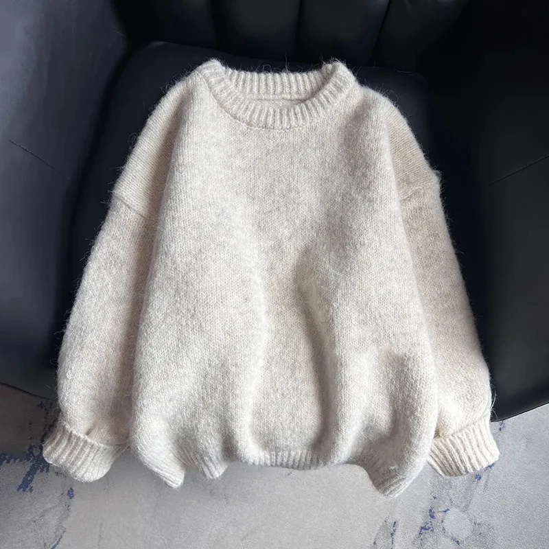 

Autumn Soft Knit Sweaters for Women Winter Thick Warm Loose O Neck Pullover Fashion Casual Simple Solid Jumpers New