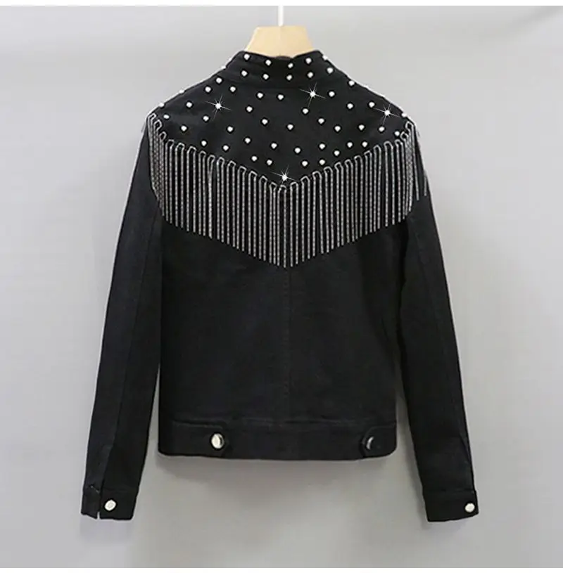 

Новая женская куртка-пальто с воротником-стойкой на весну-осень 2026, с бахромой и заклепками