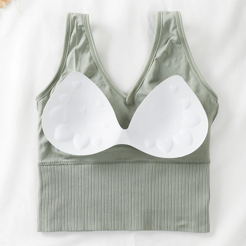 Soutien-gorge à col en V, haut court côtelé avec poignées amovibles, coussinets de soutien-gorge, haut de soutien-gorge sportif dos nu, document solide, été