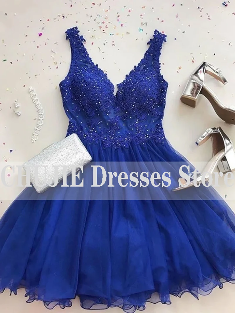 Sequins Appliques Mini Homecoming Dresses Tulle Short Cocktail Dress V Neck Shiny Prom Gown Vestido de Graduacion Customized