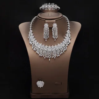 

HIBRIDE Retro light luxury sliver color necklace earrings bracelet set women's dress decorative jewelry wedding party gift 1055