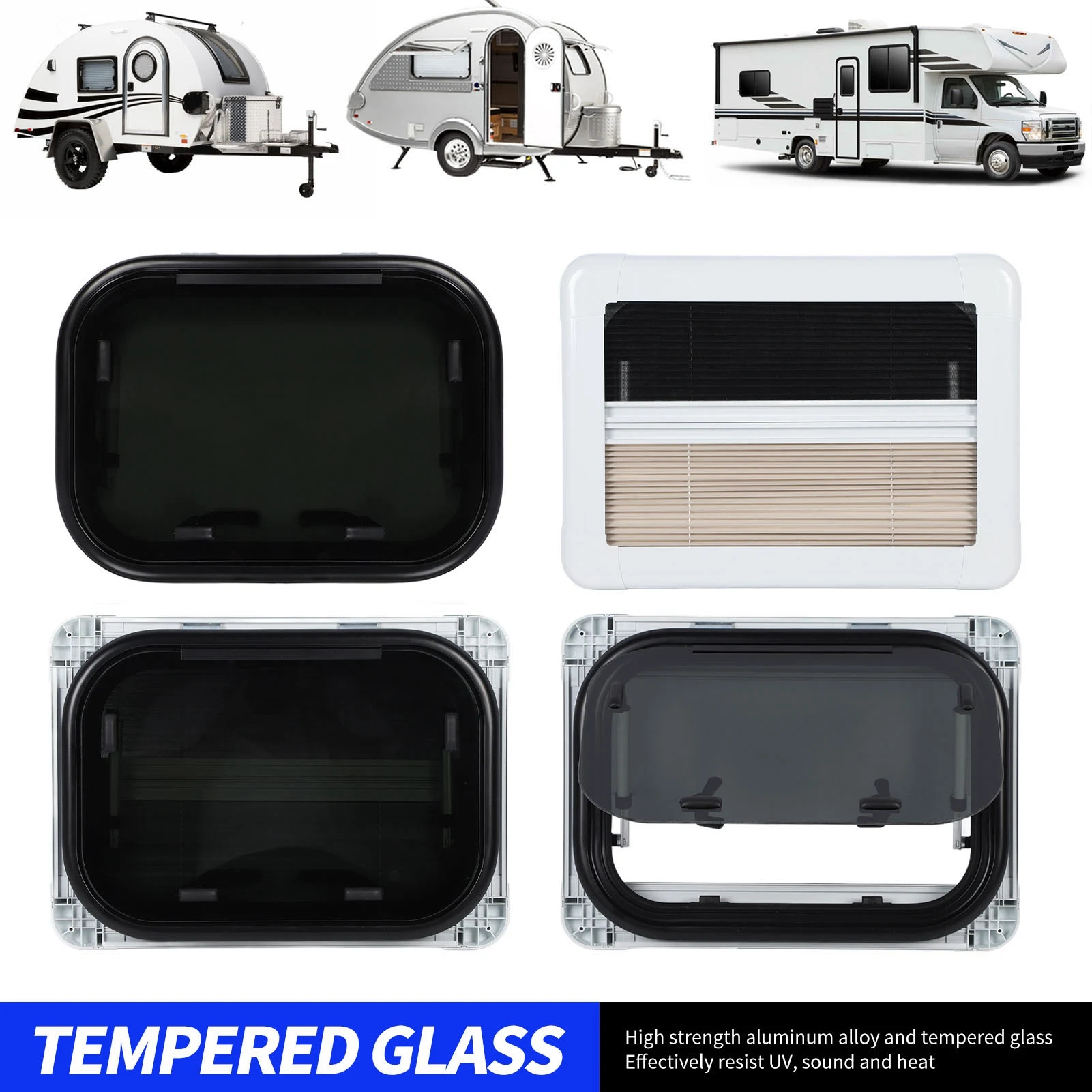 500x350mm/20x14in RV Window Rounded Corner Push Out Window Aluminum Alloy Frame Tempered Glass for Campers Construction Vehicles