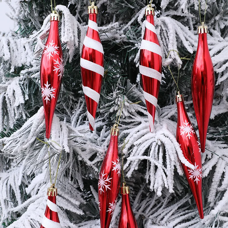 

6Pcs Christmas New Christmas Tree Decor Red Black White Pointed Painted Ice Stripes Hanging Decor Shopping Mall Window Hangings