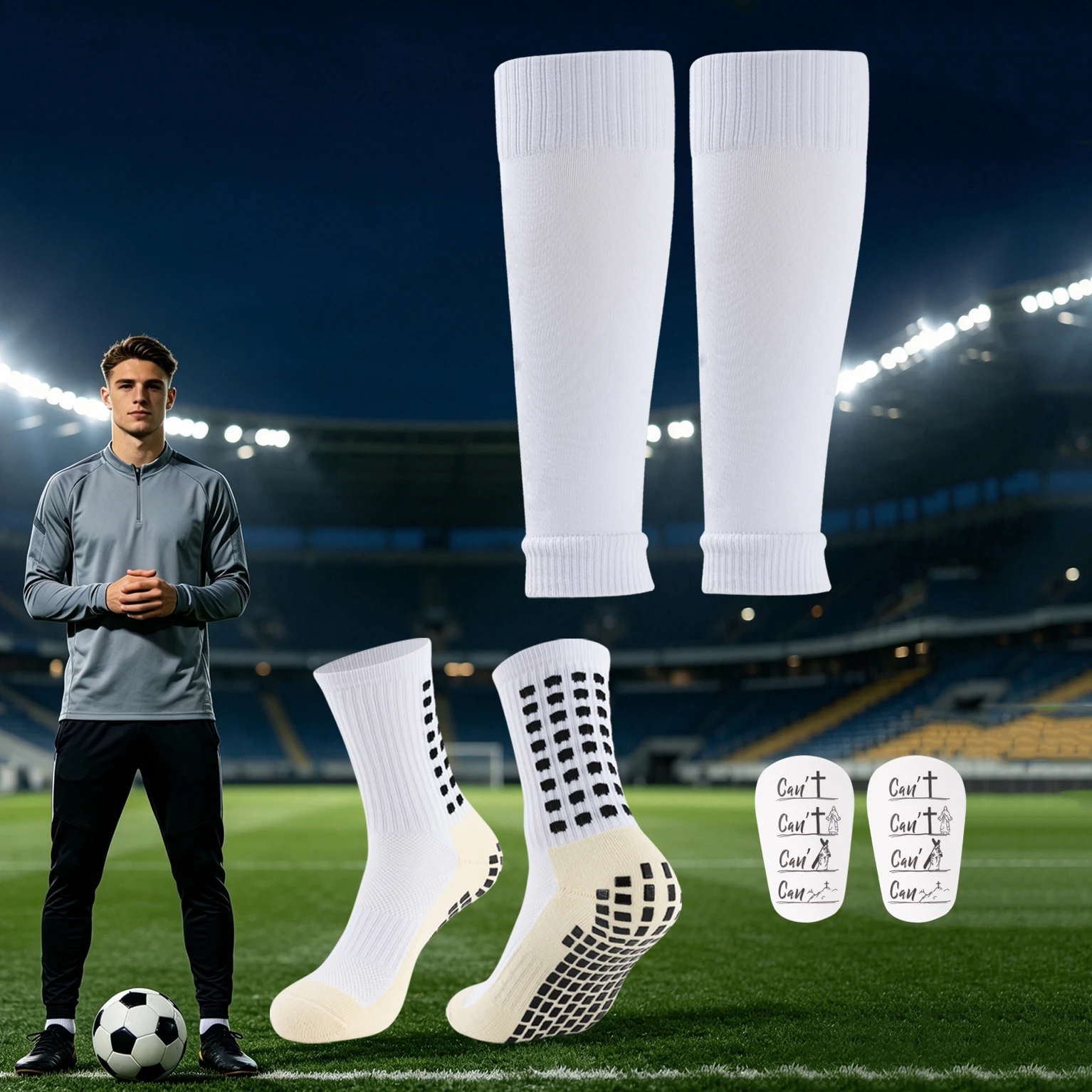 3-piece set for adult thickened short-tube socks leg guard plate strap set for men and women dispensing anti-slip god socks