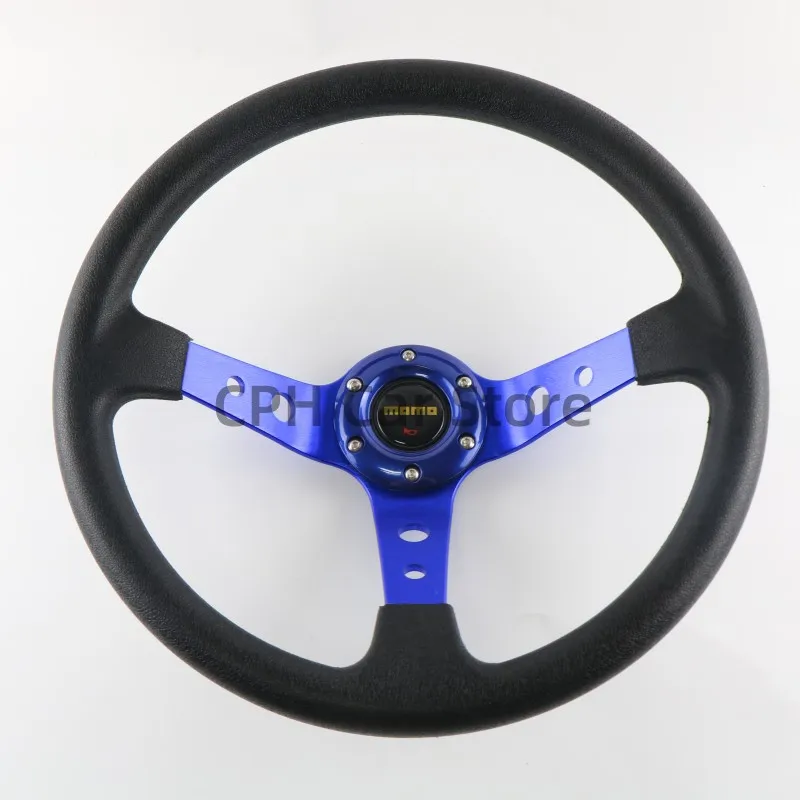 MOM 14‘’ 350MM Steering Wheel Red Blue Black Pu  Sports Racing Car For Toyota Honda Universal Horn Button