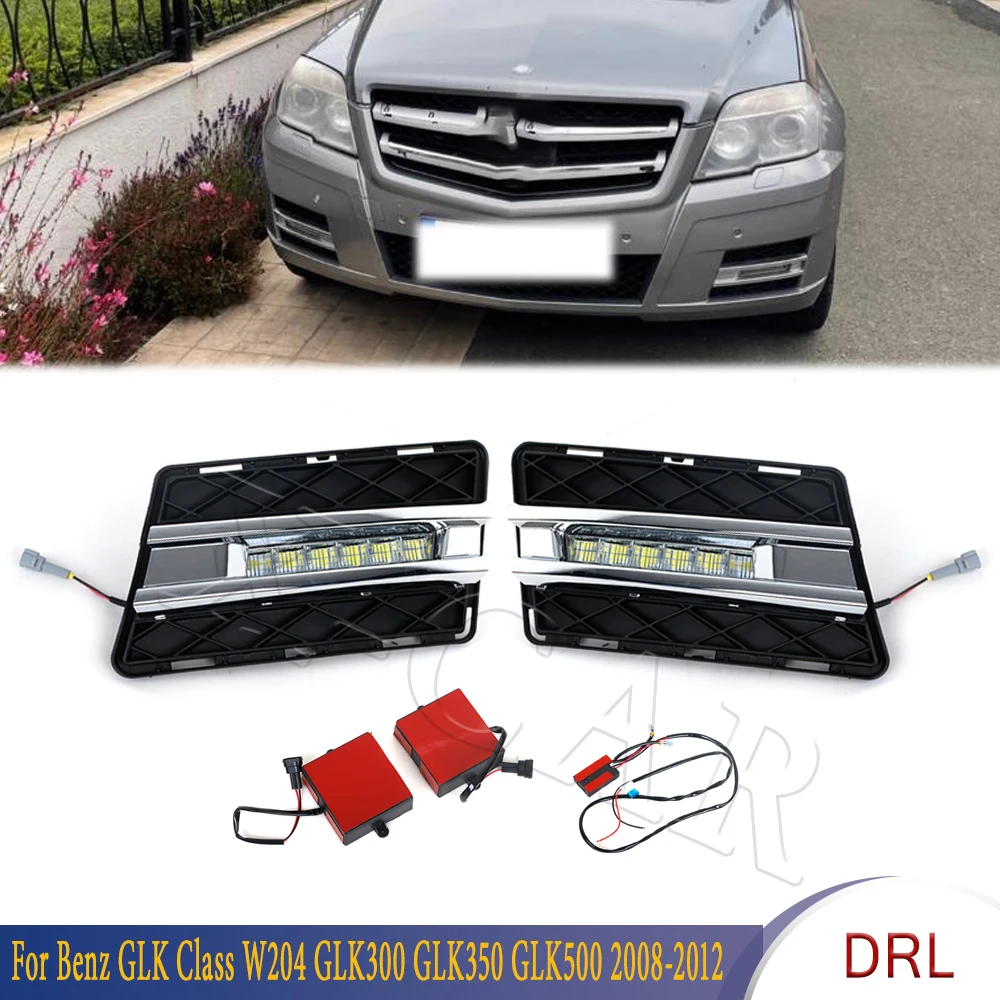 LED White DRL Front Bumper Daytime Running Light Fog Lamp For Car For Benz GLK Class W204 GLK300 GLK350 GLK500 2008-2012