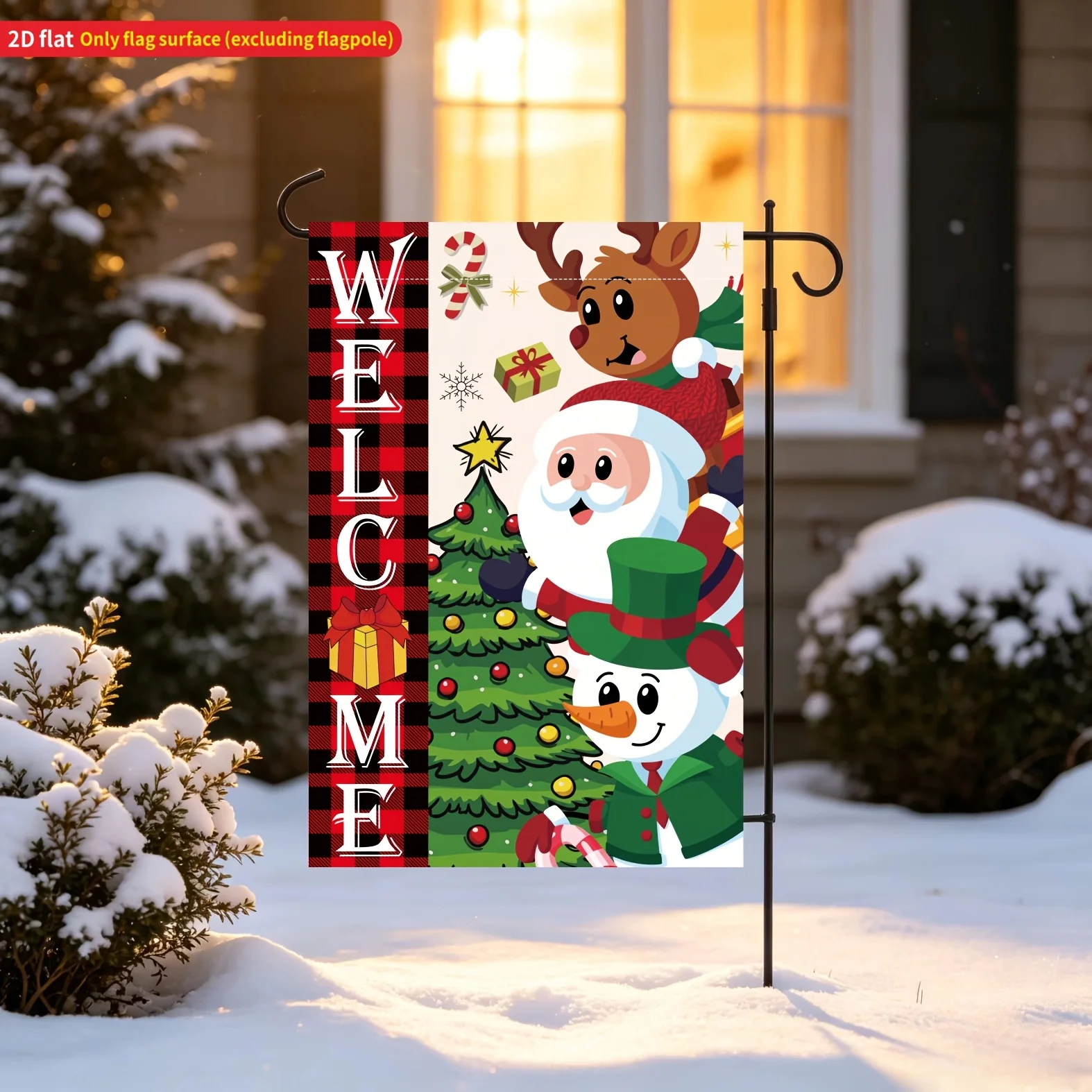 2D Flat - 2D Flat Garden Flag, Checked Edge Christmas Welcome Garden Flag, Outdoor Lawn Garden Festive Decoration Flag, Durable Polyester Material, 11.8X17.7 Inches, Single Side Printed Flag, No Flagpole