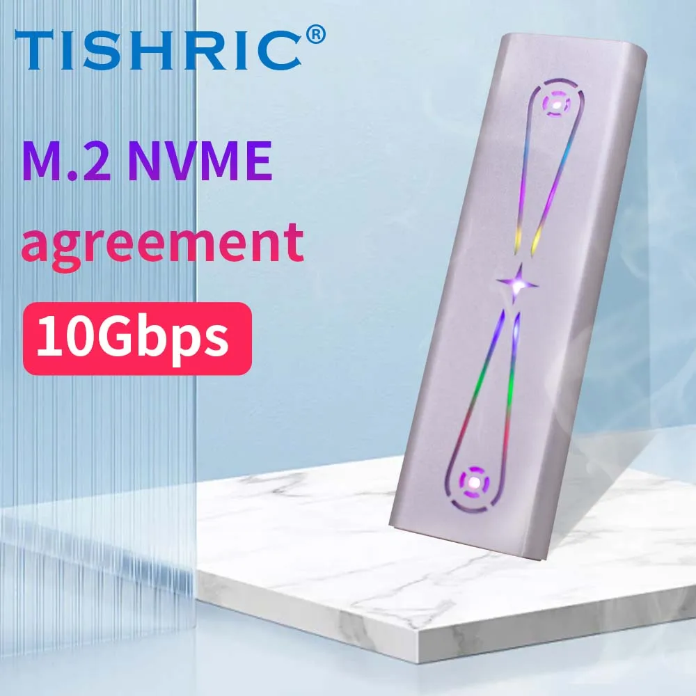 TISHRIC M.2 SSD Case NVME External Hard Drive Box Type-C 1.8 Inch Mobile SSD ​RGB Enclosure Support for Phone or PC Win/Mac/LIUX