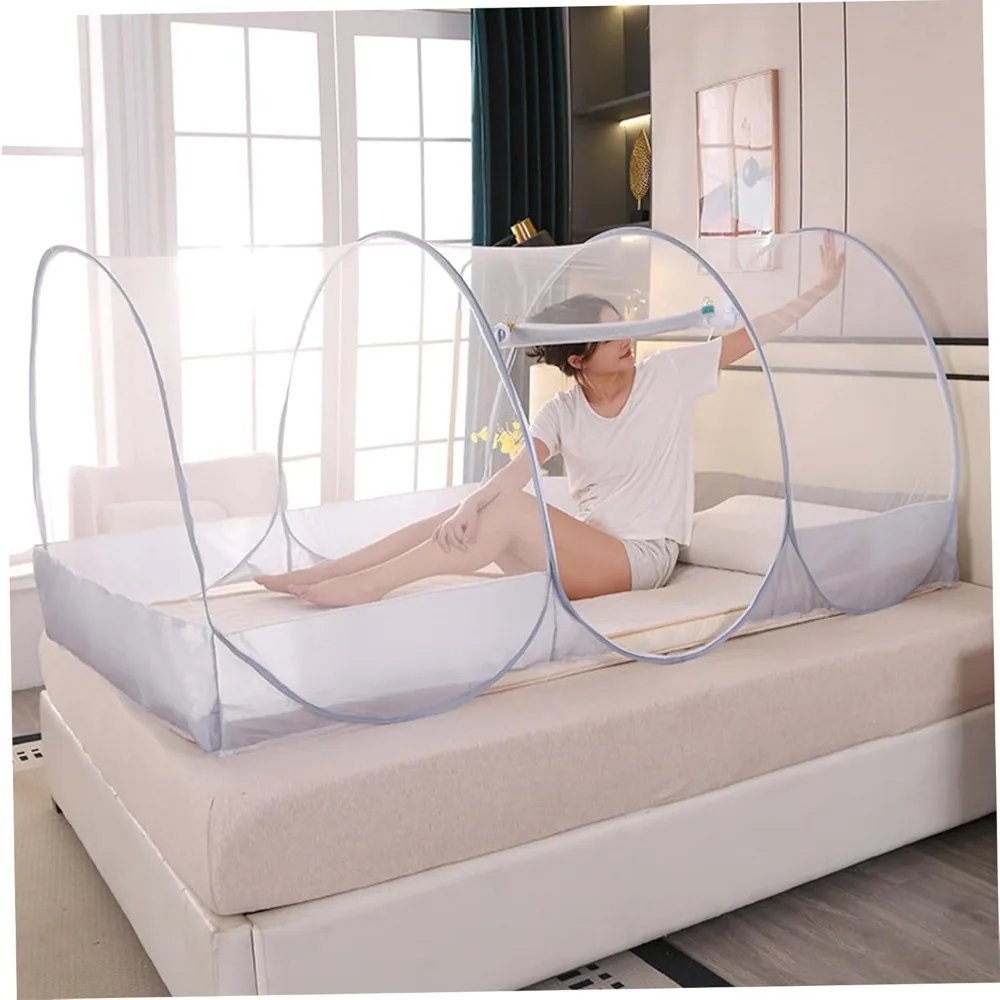 

mosquito net for bed, 75x35x35in pop-up foldable mosquito net tent with zipper door full body polyester breathable mesh tent for