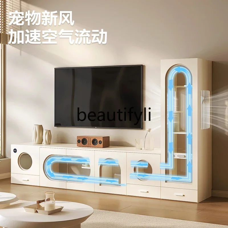 

SS TV cabinet cat villa horizontal cat cabinet litter box integrated