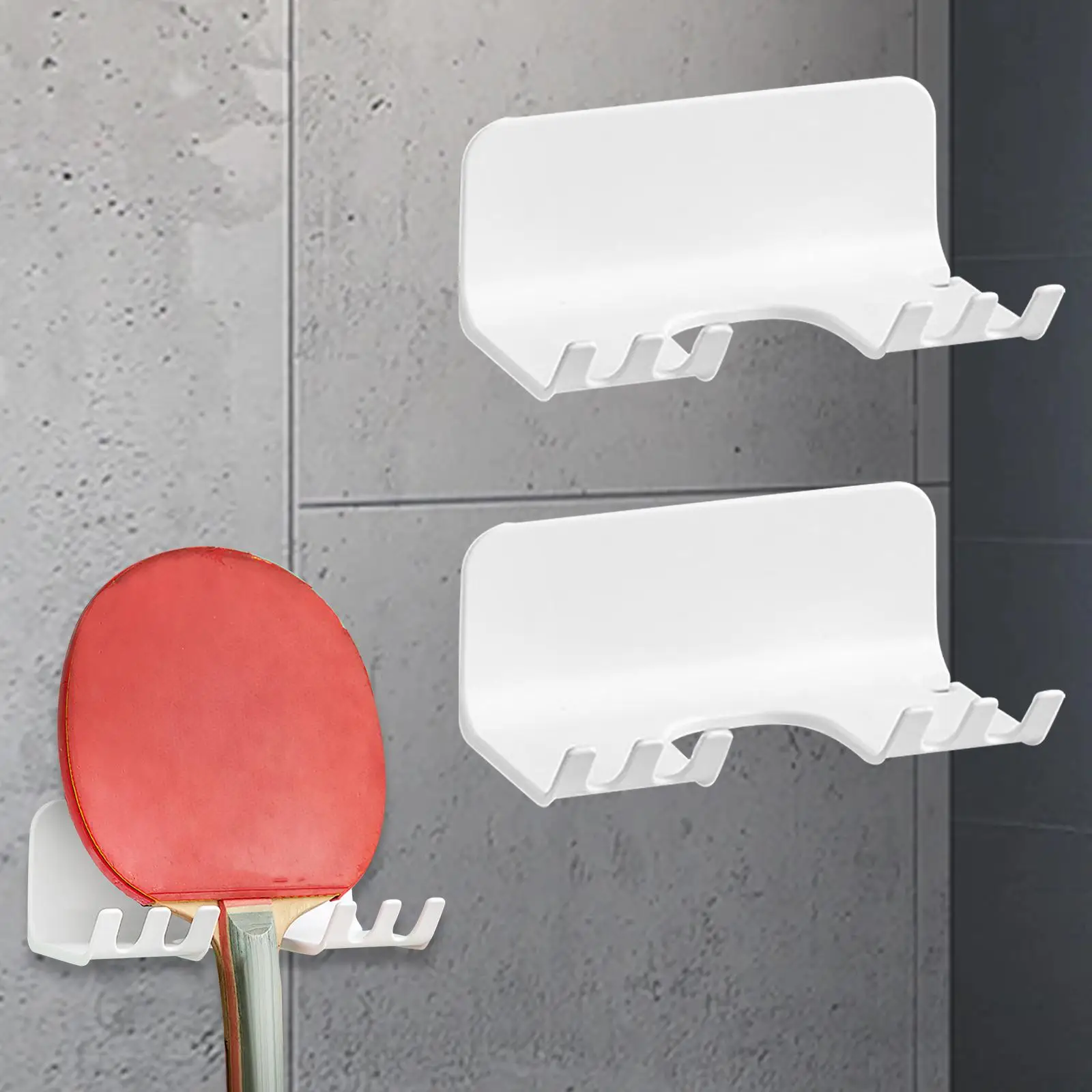 2x Wall Mounted Racket Rack PingPong Paddle Holder Wall Holder Badminton Racket Hook for Apartment Garage Gym Dorm Game Room