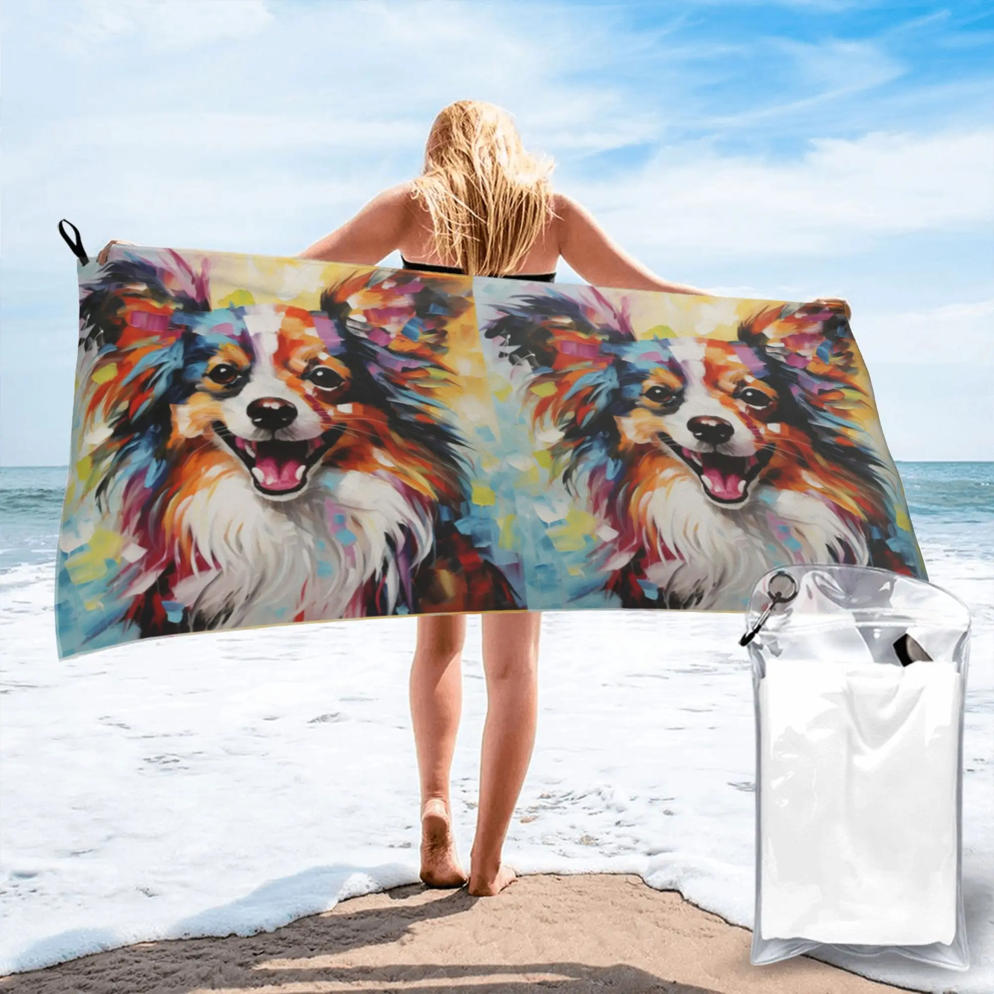 A Papillon Dog Masterpiece Beach Towel Soft Microfiber Quick Dry Absorbent Quick Towels For Swimming