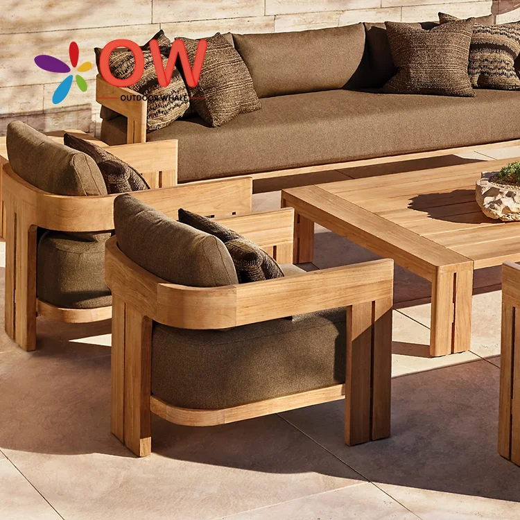 

Outdoor Waterproof Teak Sofa Patio Set Leisure Villa Waterproof Furniture Outdoor Sofa Solid Wood Sofa Garden Set