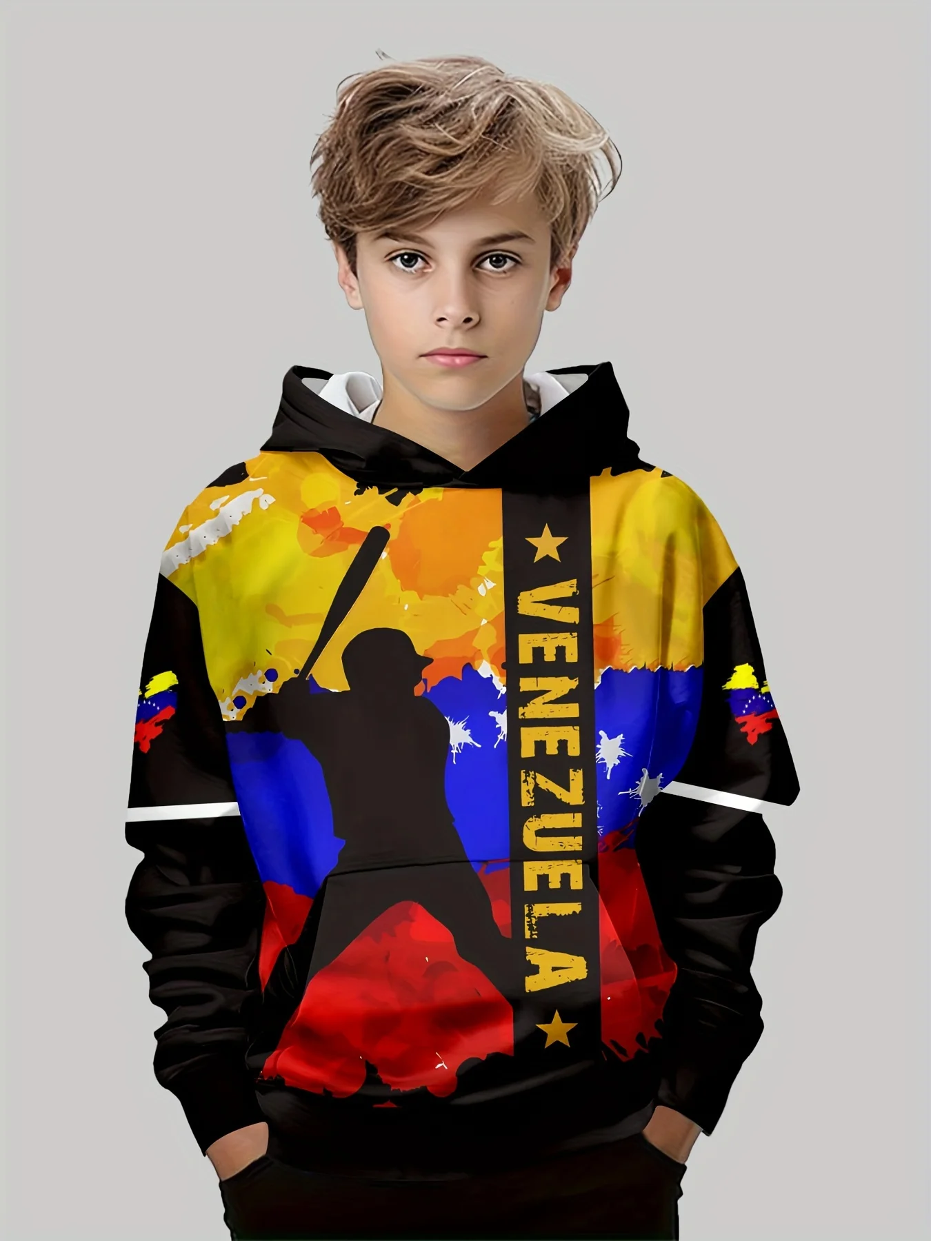 VENEZUELA Letter Printed Hoodies Baseball Player 3D Print Sweatshirts Cute Cozy Hoodie For Boys Keep Him Warm And Stylish!