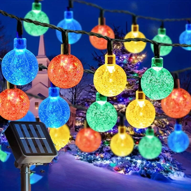 100 LED Solar String Lights Warm White Waterproof Outdoor Crystal Globe Lights for Garden Christmas Festival Decor-Multicolor